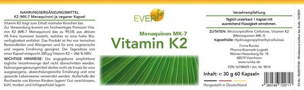 Everfit Vitamin K2 Inhalt: 60 Kapseln