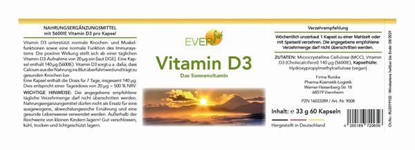 Everfit Vitamin D3  5600 IE  -  Inhalt 60 Kapseln