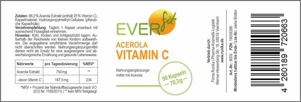 Everfit Acerola Vitamin C - Inhalt 90 Kapseln