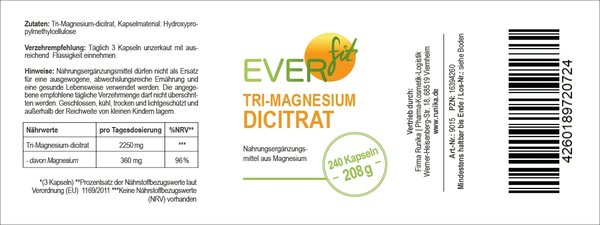 Everfit Tri-Magnesium Dicitrat Inhalt: 240 Kapseln
