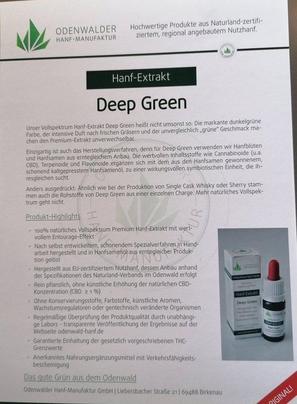 Premium Hanf-Extrakt Deep Green Vollspektrum 10 ml  - PZN 16910365